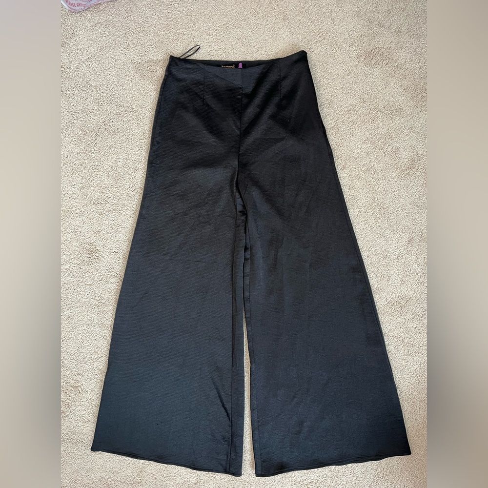 Free People Black Wide Leg Pants Side Zip Womens 6 Minimalist